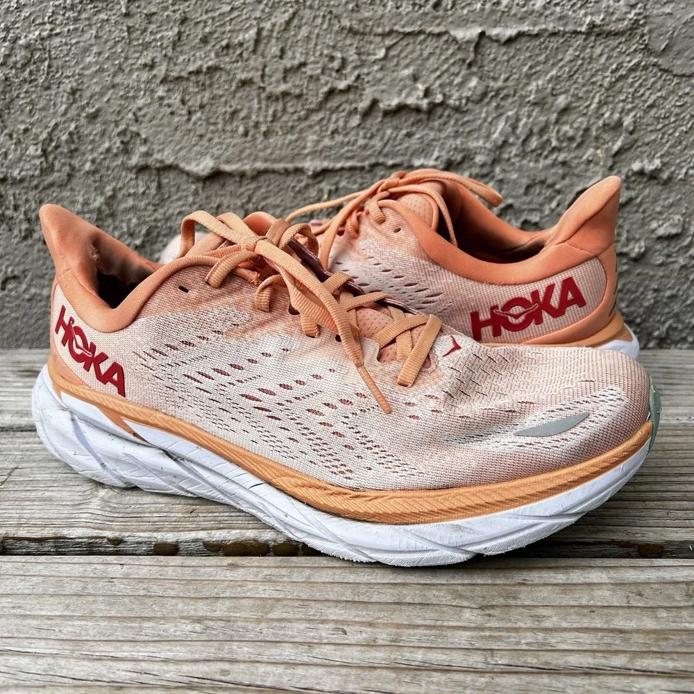 Hoka One One Shoes Women Size 9.5 Clifton 8 Running 7 Orange Road Sneakers